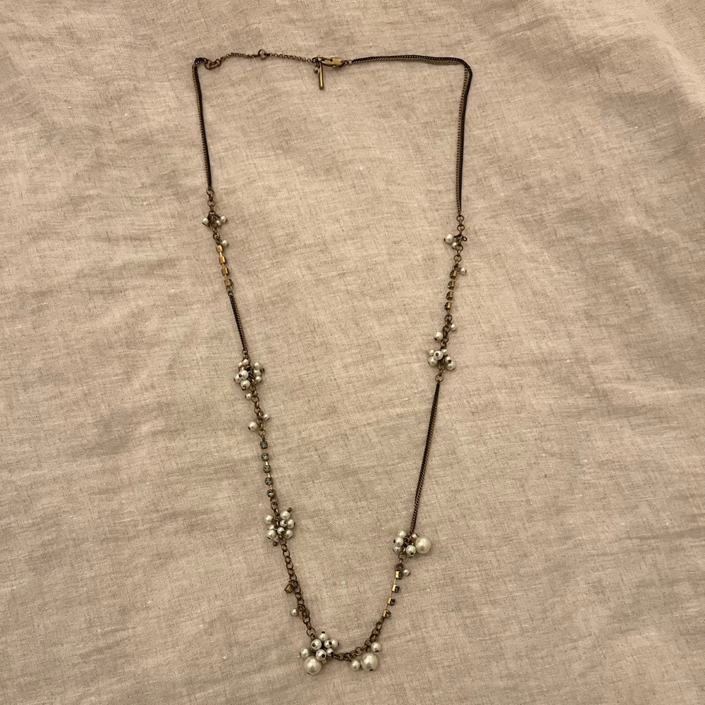 Gold pearl and rhinestone necklace